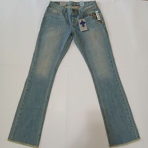 Gypsy Soule Jeans Women 8/29 Blue Denim Button-Fly Studded Raw Hem Distressed5